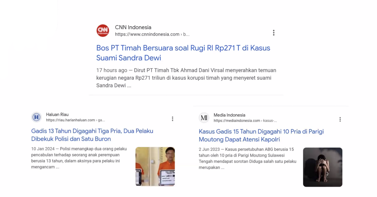 Example of Articles made by Indonesian Media using Women on Their Title. Source : Screenshot from Woman Empowerment Webinar (03/04).